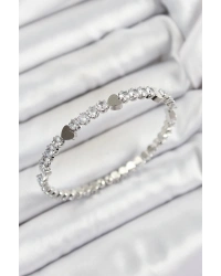 Pirinç Zirkon Taşlı Kalp Model Gümüş Renk Yaylı Kadın Bileklik