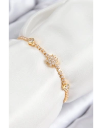 Pirinç Zirkon Taşlı Kar Tanesi Model Gold Renk Asansörlü Kadın Bileklik