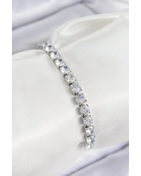 Pirinç Zirkon Taşlı Kare Model Gümüş Renk Asansörlü Kadın Bileklik