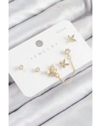 Pirinç Zirkon Taşlı Kelebek Model Gold Renk 925 Ayar Gümüş Çivi Kadın Küpe Set