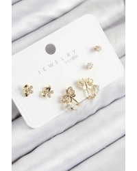 Pirinç Zirkon Taşlı Kelebek Model Gold Renk 925 Ayar Gümüş Çivi Kadın Küpe Set