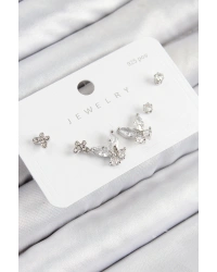 Pirinç Zirkon Taşlı Kelebek Model Gümüş Renk 925 Ayar Gümüş Çivi Kadın Küpe Set