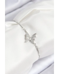 Pirinç Zirkon Taşlı Kelebek Model Gümüş Renk Asansörlü Kadın Bileklik