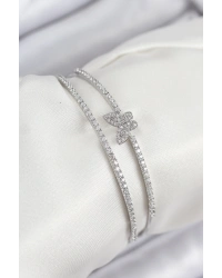 Pirinç Zirkon Taşlı Kelebek Model Gümüş Renk Kadın Bileklik