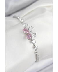 Pirinç Zirkon Taşlı Kelebek Model Gümüş Renk Kadın Bileklik