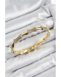 Pirinç Zirkon Taşlı Kemik Model Gold Renk Vip Kadın Bileklik