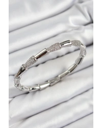 Pirinç Zirkon Taşlı Kemik Model Gümüş Renk Vip Kadın Bileklik