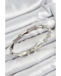 Pirinç Zirkon Taşlı Kemik Model Gümüş Renk Vip Kadın Bileklik