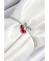 Pirinç Zirkon Taşlı Kiraz Model Gümüş Renk Asansörlü Kadın Bileklik