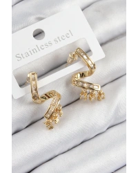 Pirinç Zirkon Taşlı Kıvrımlı Model Gold Renk Kadın Küpe