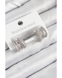 Pirinç Zirkon Taşlı Kıvrımlı Model Gümüş Renk Kadın Küpe