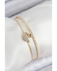 Pirinç Zirkon Taşlı Kuğu Model Gold Renk Kadın Bileklik