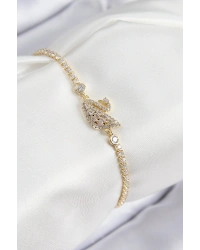 Pirinç Zirkon Taşlı Kuğu Model Gold Renk Kadın Bileklik