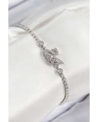 Pirinç Zirkon Taşlı Kuğu Model Gümüş Renk Kadın Bileklik