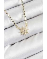 Pirinç Zirkon Taşlı Kutup Yıldızı Model Ezme Zincir Gold Renk Kadın Kolye