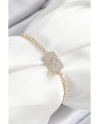 Pirinç Zirkon Taşlı Kutup Yıldızı Model Gold Renk Asansörlü Kadın Bileklik