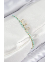 Pirinç Zirkon Taşlı Mavi Boncuklu Model Gold Renk Kadın Bileklik