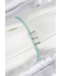 Pirinç Zirkon Taşlı Mavi Boncuklu Model Gümüş Renk Kadın Bileklik