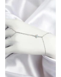 Pirinç Zirkon Taşlı Mavi Boncuklu Yonca Model Gümüş Renk Şahmeran