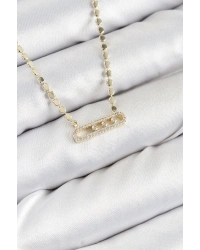 Pirinç Zirkon Taşlı Messika Model Ezme Zincir Gold Renk Kadın Kolye