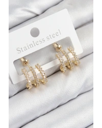 Pirinç Zirkon Taşlı Model Gold Renk Kadın Küpe