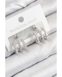 Pirinç Zirkon Taşlı Model Gümüş Renk Kadın Küpe