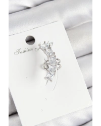 Pirinç Zirkon Taşlı Model Gümüş Renk Sağ Kıkırdak Küpe