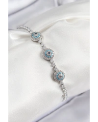 Pirinç Zirkon Taşlı Nazar Model Gümüş Renk Kadın Bileklik