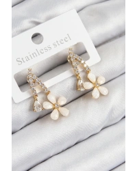 Pirinç Zirkon Taşlı Papatya Model Gold Renk Kadın Küpe