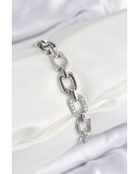 Pirinç Zirkon Taşlı Parçalı Zincir Model Gümüş Renk Kadın Bileklik