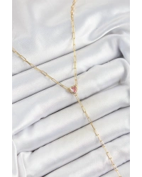 Pirinç Zirkon Taşlı Pembe Kalp Figürlü Y Model Gold Renk Kadın Kolye