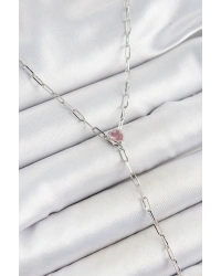 Pirinç Zirkon Taşlı Pembe Kalp Figürlü Y Model Gümüş Renk Kadın Kolye