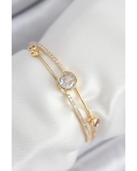 Pirinç Zirkon Taşlı Pırlanta Model Gold Renk Kadın Bileklik