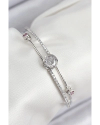 Pirinç Zirkon Taşlı Pırlanta Model Gümüş Renk Kadın Bileklik