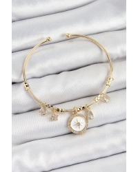 Pirinç Zirkon Taşlı Pusula Model Gold Renk Charm Bileklik