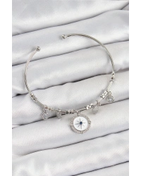 Pirinç Zirkon Taşlı Pusula Model Gümüş Renk Charm Bileklik