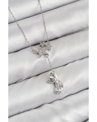 Pirinç Zirkon Taşlı Sallantılı Ayıcıklı Yıldız Model Gümüş Renk Kadın Kolye