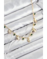 Pirinç Zirkon Taşlı Sallantılı Damla Model Gold Renk Kadın Kolye