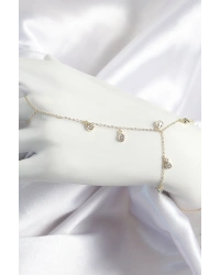 Pirinç Zirkon Taşlı Sallantılı Damla Model Gold Renk Kadın Şahmeran