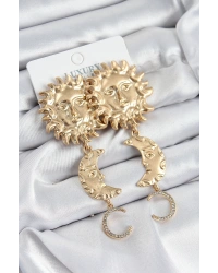 Pirinç Zirkon Taşlı Sallantılı Güneş Model Gold Renk Kadın Küpe