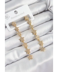 Pirinç Zirkon Taşlı Sallantılı Yıldız Model Gold Renk Kadın Küpe