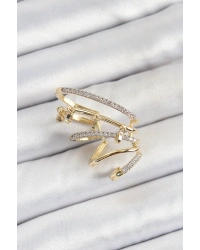 Pirinç Zirkon Taşlı Sıkıştırma Sağ Kıkırdak Gold Renk Kadın Küpe