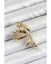 Pirinç Zirkon Taşlı Sıkıştırma Sağ Kıkırdak Gold Renk Kadın Küpe