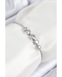 Pirinç Zirkon Taşlı Sıralı Daire Model Gümüş Renk Asansörlü Kadın Bileklik