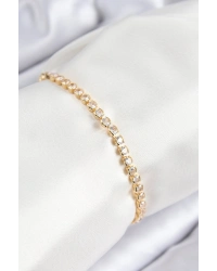 Pirinç Zirkon Taşlı Sıralı Model Gold Renk Asansörlü Kadın Bileklik