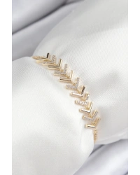 Pirinç Zirkon Taşlı Sıralı Ok Model Gold Renk Asansörlü Kadın Bileklik