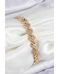 Pirinç Zirkon Taşlı Sıralı Ok Model Gold Renk Kadın Bileklik