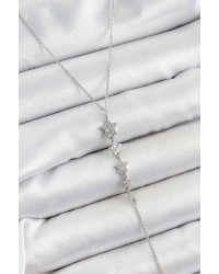 Pirinç Zirkon Taşlı Sıralı Yıldız Figürlü Y Model Gümüş Renk Kadın Kolye