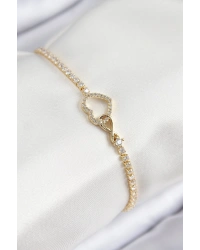 Pirinç Zirkon Taşlı Sonsuzluk Kalp Model Gold Renk Kadın Bileklik