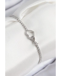 Pirinç Zirkon Taşlı Sonsuzluk Kalp Model Gümüş Renk Kadın Bileklik